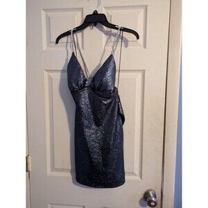 Morgan & Co. Steel Blue Rhinestone Strap Mini Dress Size 0 NWT